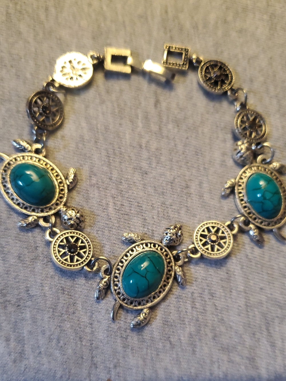 Silver-Tone Bracelet with Turquoise Cabochons